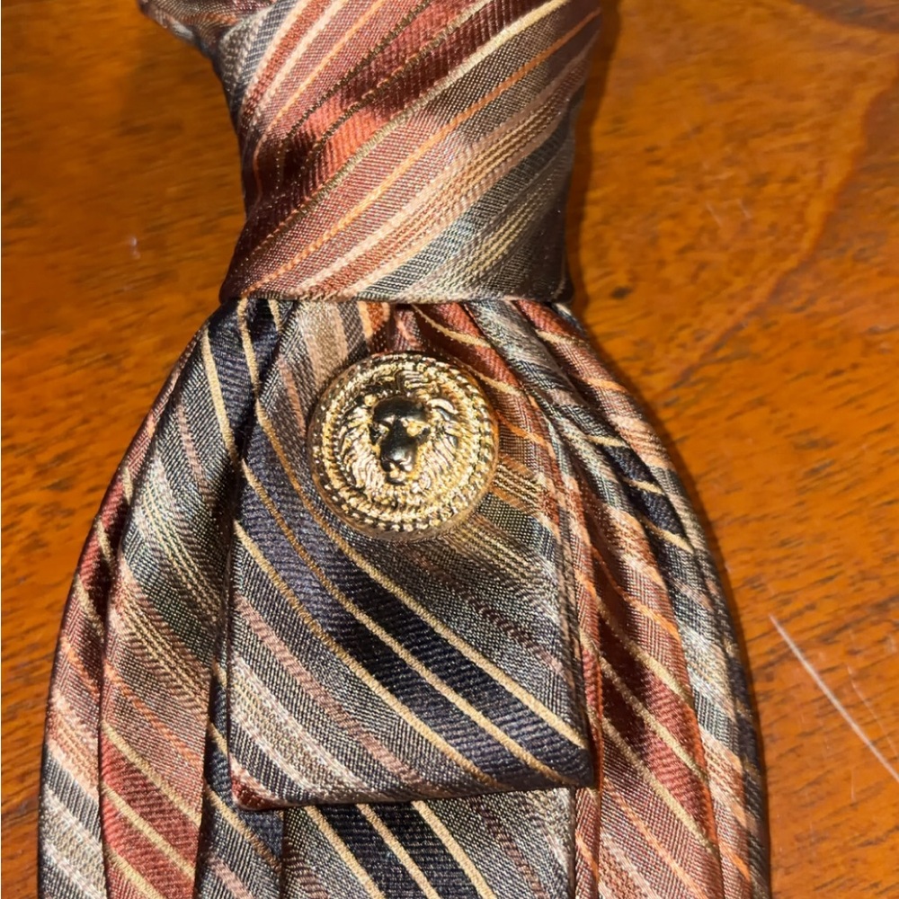 Elegant Striped Silk women Tie with Gold Accent